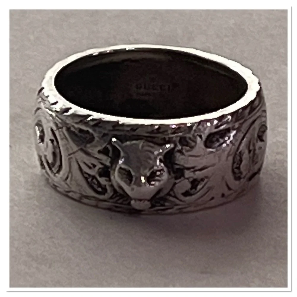 Gucci Silver Feline Cat Ag 925 Sterling Silver Men's Ring Sz 21/US 9.5 .4oz